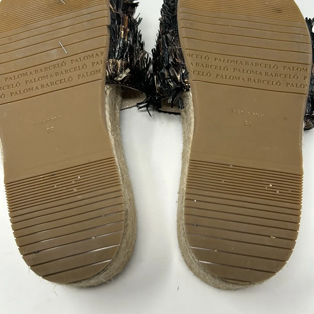 Paloma Barcelo Brown Raffia Espadrille Slip On Slide Platform Sandals EU Size 39